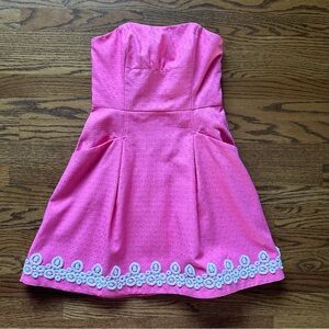 Size 2 Lilly Pulitzer Blossom Jacquard Strapless Dress in Hotty Pink